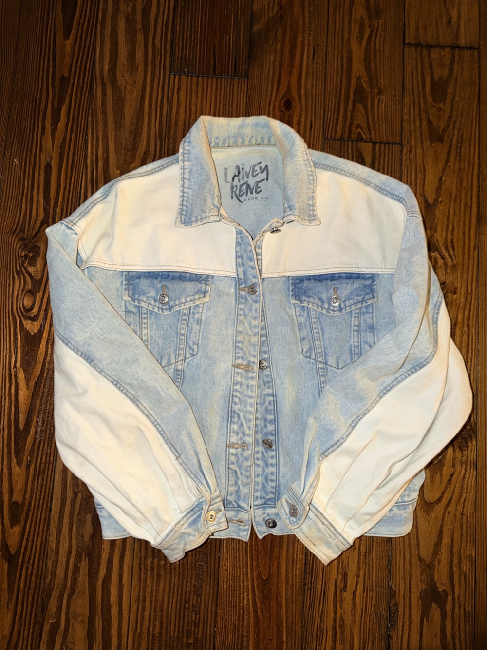 Light Blue Two-Tone Denim Jacket with White Panels